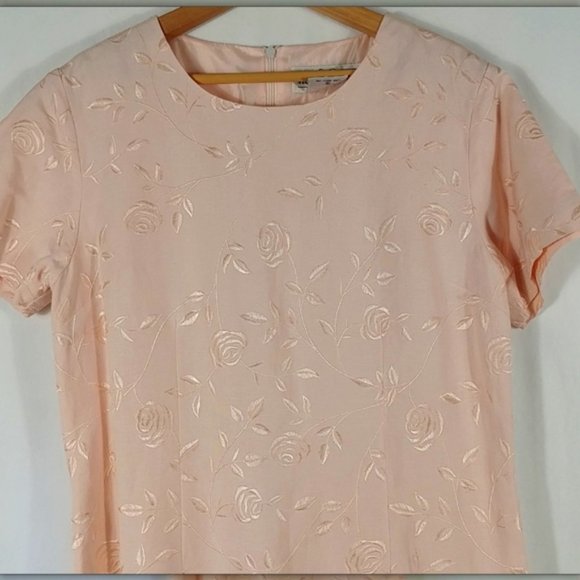 Victoria Holley Soft Pink w/Silky Floral Embroidery Linen Dress Women's Size 10 - Picture 3 of 11